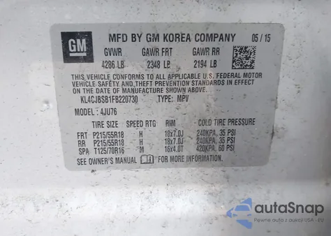 2015 Buick Encore Convenience from USA, damaged, VIN KL4CJBSB1FB220730